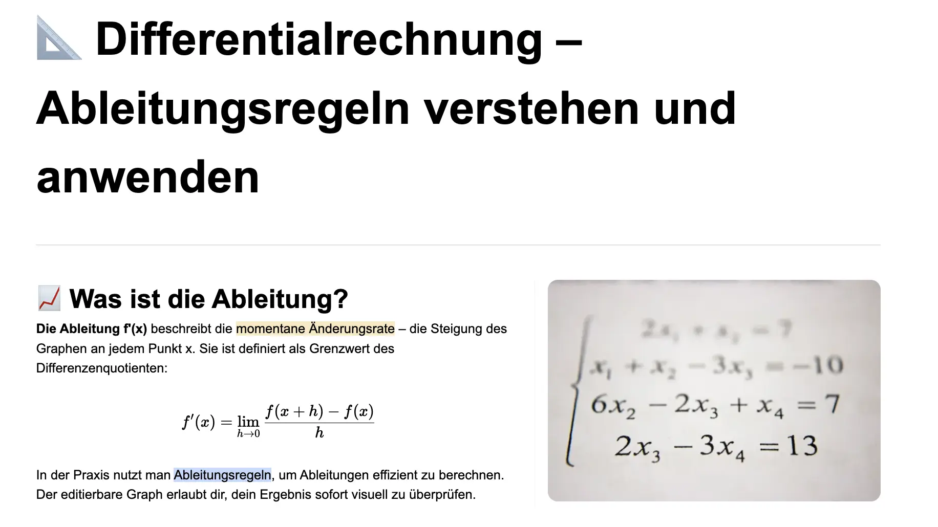 Differentialrechnung – Ableitungsregeln verstehen und anwenden thumbnail