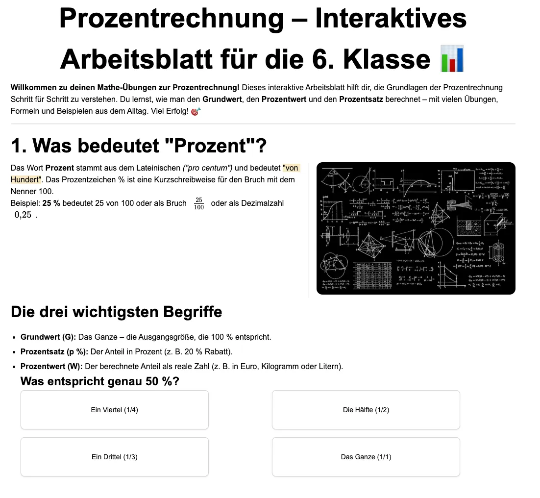 Prozentrechnung – Interaktives Arbeitsblatt thumbnail